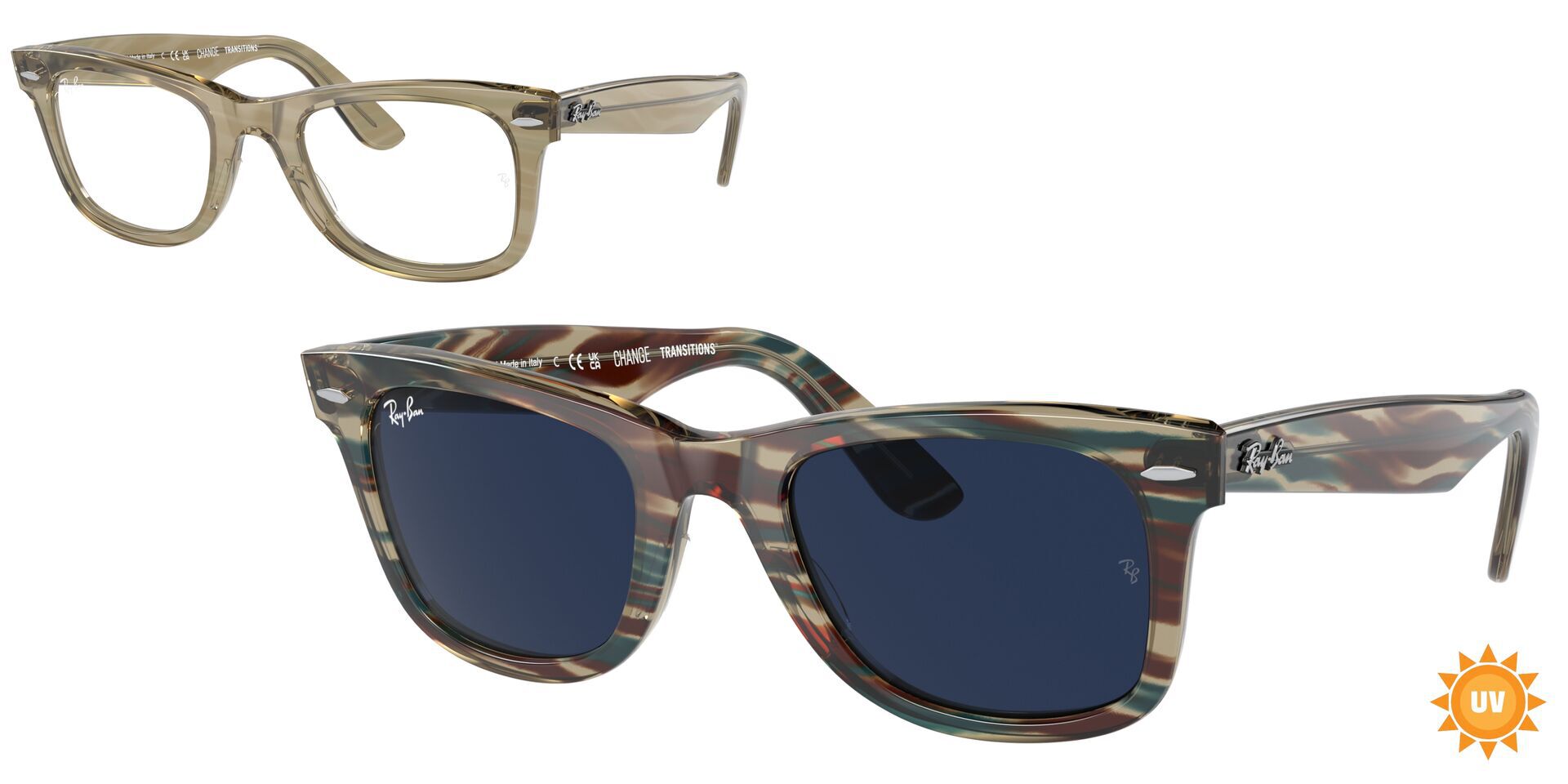レイバン公式ストア】 Ray-Ban® ORIGINAL WAYFARER COLORBLOCK サングラス | トランスペアレントグリーン X  ダークグレー - RB2140F